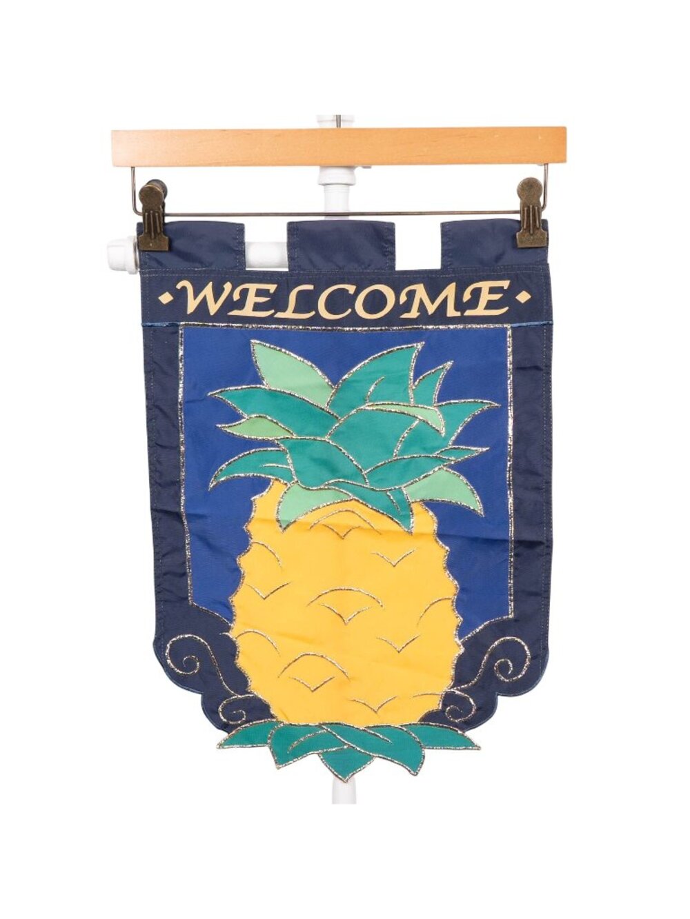 Welcome Pineapple Garden Flag Embroidered Glitter Outdoor Decor Yard Blue Yellow